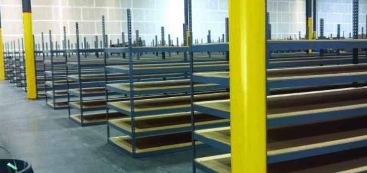 metal shelving in a warehouse